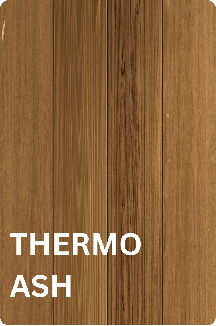 Thermo Ash decking boards with uniform grain and modern outdoor finish