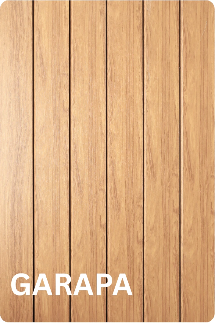 Garapa hardwood decking boards installed vertically with smooth finish