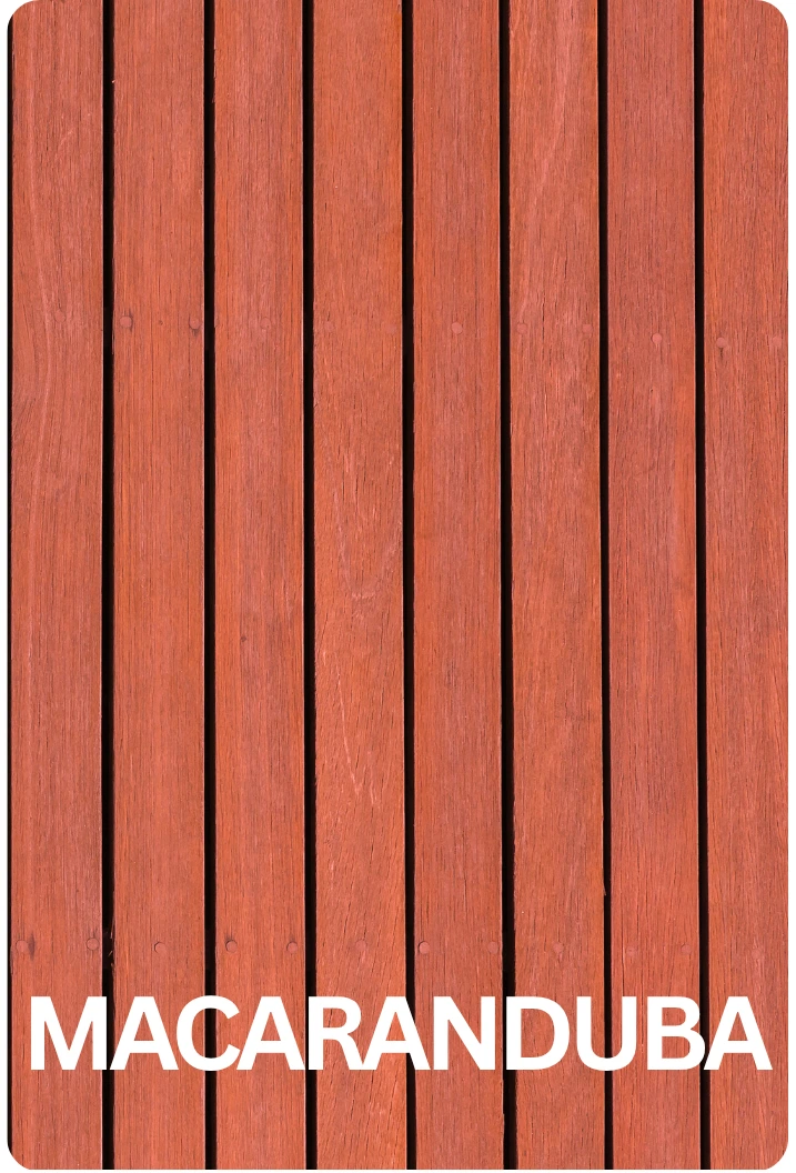 Macaranduba hardwood decking boards with deep red tones and high density